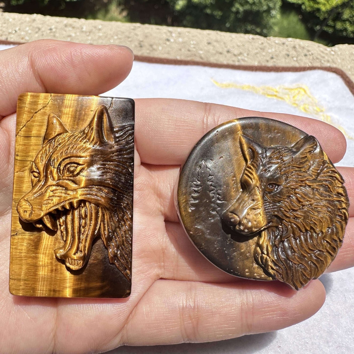 Natural Tiger Eye Animal Carving: Lion, Tiger, Wolf