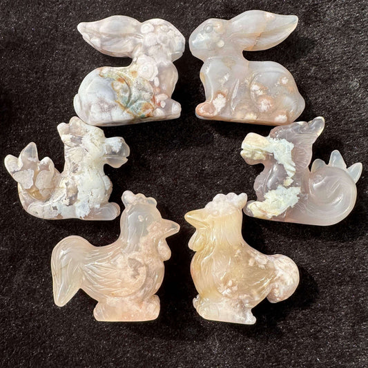 1pc Natural Flower Agate Animal Carving