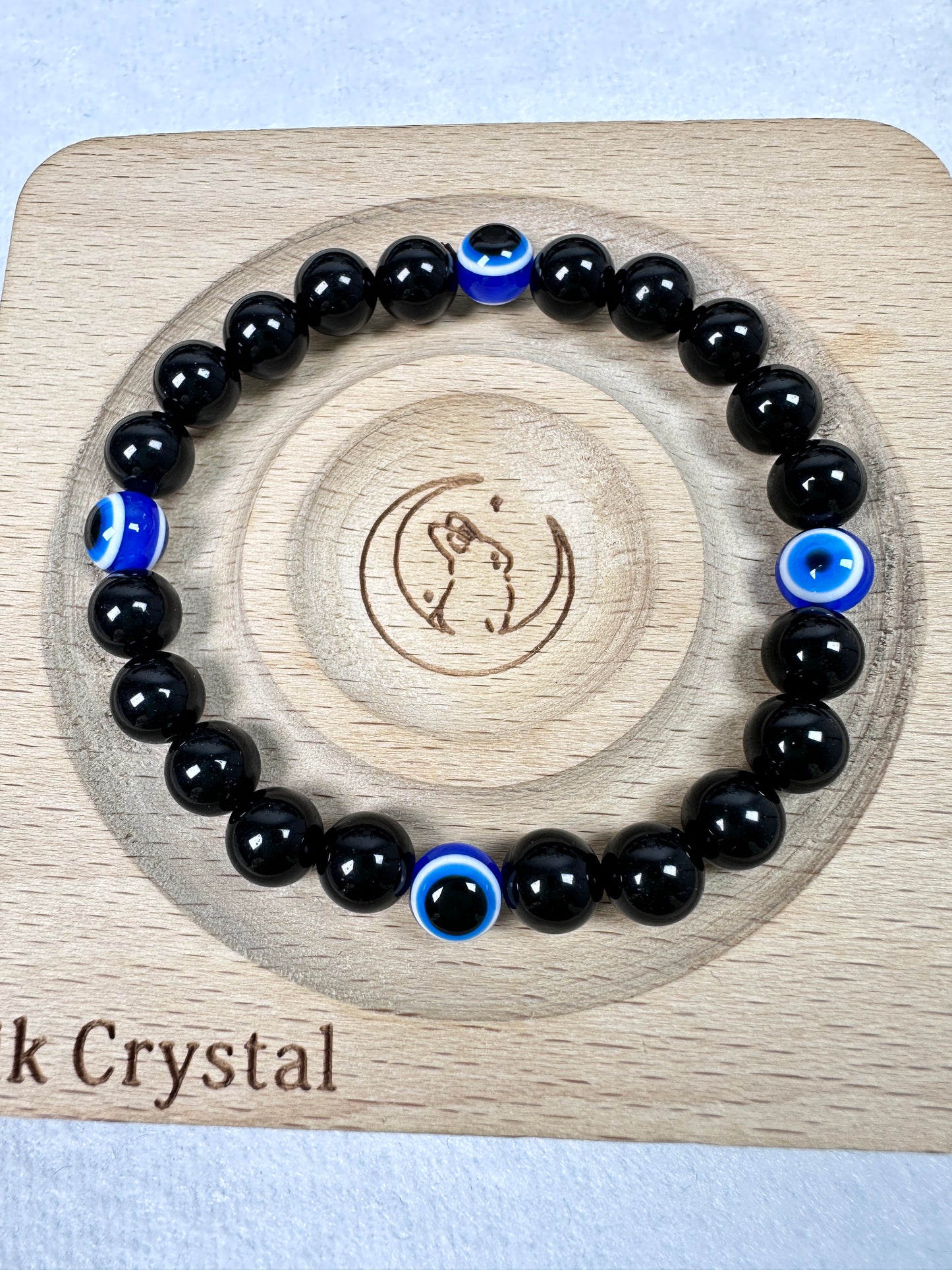 Protective Black Obsidian Bracelet with Evil Eyes Charm - 8mm